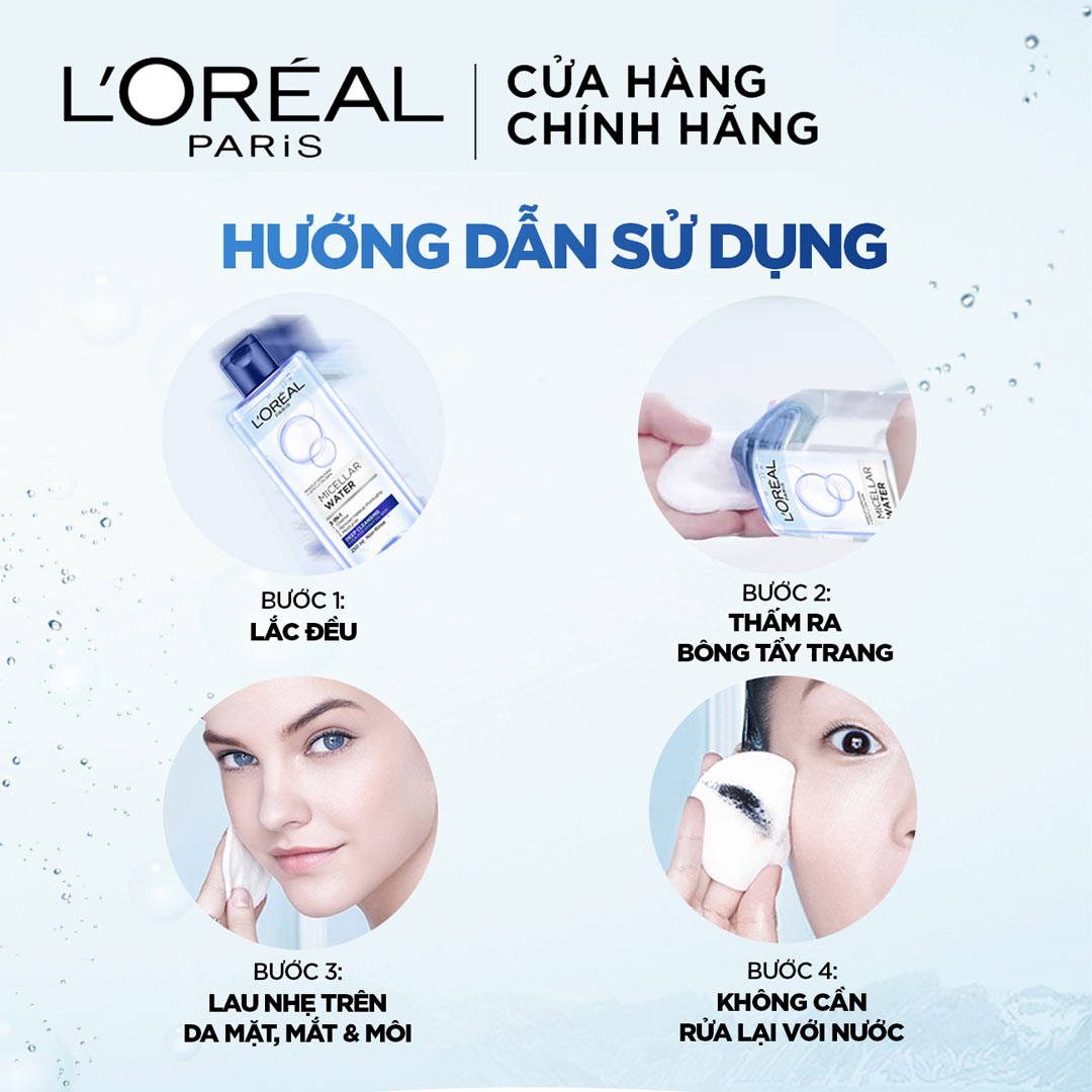 Hướng dẫn sử dụng Nước Tẩy Trang L'Oreal Micellar Water 3-In-1
